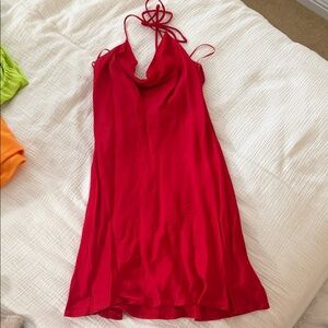 Zara Red Silk Halter Neck Dress